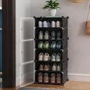 AYSIS Shelf Shoe Rack Box Plastic Shoe Rack for Home Plastic Shelves, Plastic Home Shoes Storage, PP Plastic Cabinets with Metal Door Frame, Chappal Slipper Shoe Stand (Black, 6-SHELF-3-DOOR)...