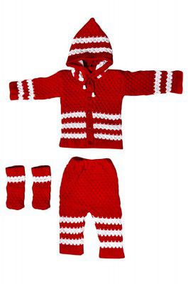 Ayusha Classic Garment 3 Piece Suit for Baby Boys and Baby Girl Sweater (1 Sweater with Hood, 1 Bottoms, 2 Booties)