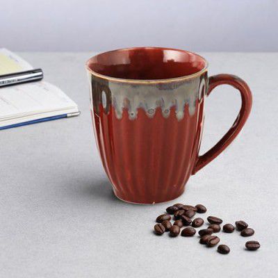 AZURE Bhumija Earth Collection Ceramic Mugs to Gift to Best Friend Tea Coffee Milk Mugs Microwave Safe, Tea Cups, Set of 2, 300 ml Capacity, Red+Grey Colour