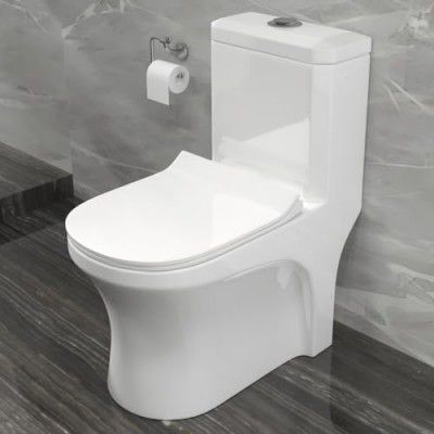 B BACKLINE Ceramic One Piece Water Closet Commode Western Toilet/Ewc/European Commode With Soft Close Seat Cover For Bathrooms 9" Distance From Wall (Floor Mounted,Sonet- S Trap Outlet Is From Flo