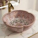 B Backline Mexican Design Ceramic Wash Basin | Designer Table Top wash basin | Countertop Basin For Livingroom & Bathroom 41 X 41 X 14 Cm (Matt Finish) (Pink)...