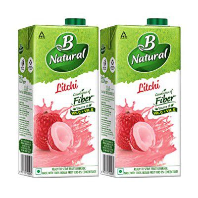 B Natural Litchi Juice 1L, (Pack of 2)