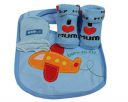 Babies Bloom Airplane Cartoon Design Baby Bib with Anti Scratch Mittens and Socks Gift Set, Blue...