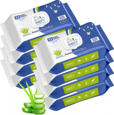 BabiFy Extra Soft Premium Baby Wipes With Aloe Vera | Rush & Paraben-Free (Pack of 8) (576 Wipes)