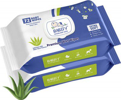 BabiFy Extra Soft Premium Baby Wipes With Aloe Vera | Rush & Paraben-Free (Pack of 2) (144 Wipes)