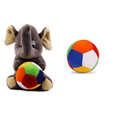 Babique Elephant Stuffed Soft Toy Plush for Kids Baby Boy Girl Birthday (19cm)&Babique Ball Rattle Sound Soft Toy for Kids Baby Boy Girl Birthday (10 cm)