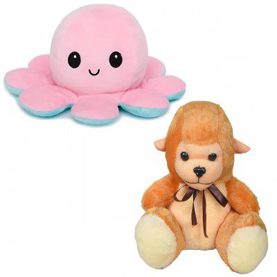 Babique Octopus Sitting Plush Soft Toy Cute Kids Animal Home Decor Boys/Girls (17 cm) (CH-OCTPS-PINK-BLU-22) Monkey Stuffed Soft Toy Plush for Kids Baby Boy Girl Birthday (25cm)