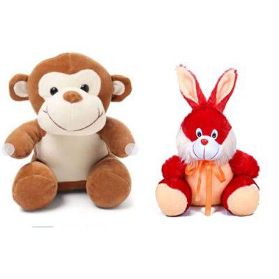Babique Sitting Monkey Plush Soft Toy Cute Kids Animal Home Decor Boys/Girls 28 cm&Babique Rabbit Stuffed Soft Toy Plush for Kids Baby Boy Girl Birthday (25cm)