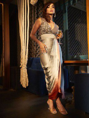 Babita M Print Satin Maxi Dress