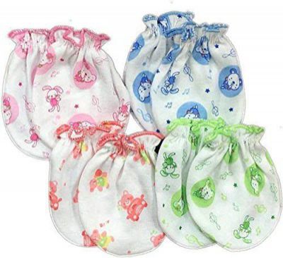 Baby Cry Soft Cotton Newborn Baby Elastic Mittens Mix Print Pack of 4 Pair 
