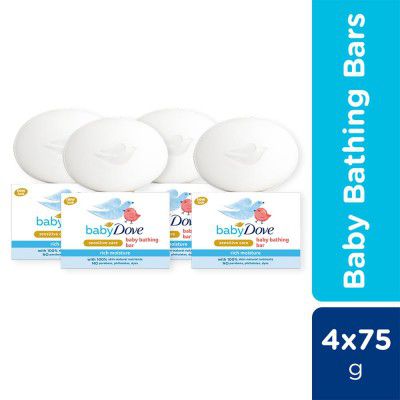 Baby Dove Rich Moisture Bathing Bar, Gently Cleanse and Nourishes Skin, 75g (Pack of 4)
