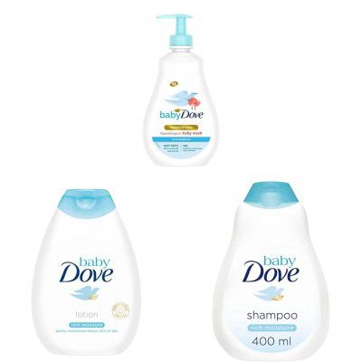 Baby Dove Rich Moisture Hair to Toe Baby Wash, 400 ml + Rich Moisture Nourishing Baby Lotion 400 ml + Rich Moisture Shampoo, 400 ml