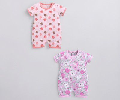 BABY GO Cotton Printed New Born Baby Romper Jumpsuit Bodysuit Pack of 2 