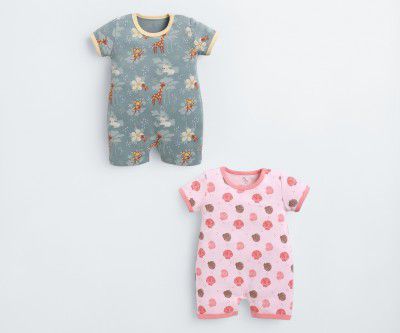Baby GO Cotton Printed New Born Baby Romper Jumpsuit Bodysuit Pack of 2
