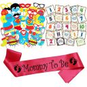 WOBBOX Baby Shower Combo of Photo Booth Party Props, Sash and Milestone Cards - Combo SU...
