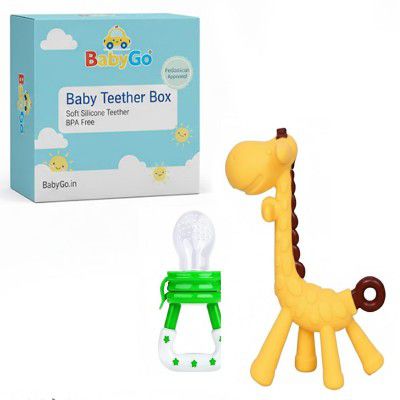 BabyGo Infant Food Nibbler with Giraffe Silicone Teether Combo 