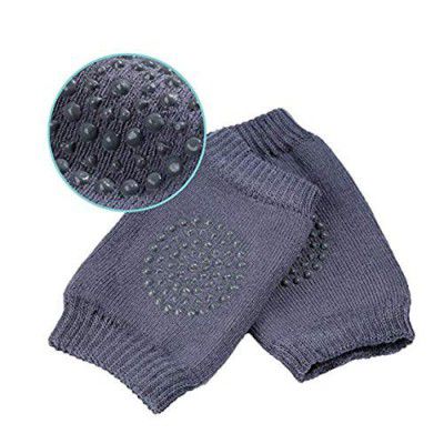 BabyMoon (Set of 2 Baby Knee pads for Crawling, Anti-Slip Padded Stretchable Elastic Cotton Soft Breathable Comfortable Knee Cap Elbow Safety Protector (Charcoal Grey)