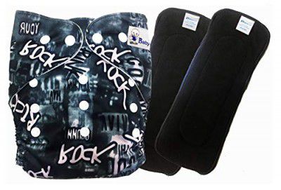 Babymoon (SET of 2 - Cloth Diaper with Wetfree Microfiber Insert) Designer Premium Reusable, Adjustable Size, Waterproof, Washable, Pocket Cloth Diaper Nappie (Black Rockstar)