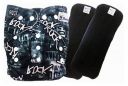 Babymoon (SET of 2 - Cloth Diaper with Wetfree Microfiber Insert) Designer Premium Reusable, Adjustable Size, Waterproof, Washable, Pocket Cloth Diaper Nappie (Black Rockstar)...