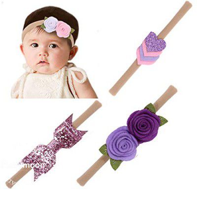 BabyMoon Soft Synthetic Flowers Hairbands for Baby Girls, Infants and Toddlers - Multicolor - Pack of 3