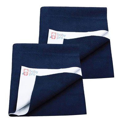 BabyPro Waterproof Baby Dry Sheet for Babies (Set of 2, Navy Blue, 50cm x 70cm)