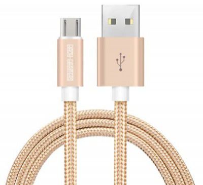 BACK-BRAINERS Strong Nylon Cover and Elegant Looking Micro USB Charging Cable Anti Breaking,for Android Phones (1 Meter, Gold)