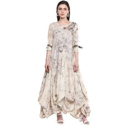Back To Earth by Shoppers Stop Womens Round Neck Printed Asymmetrical Kurta
