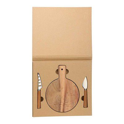 Back To Earth by HomeStop Round Wooden Finish Cheese Board with 2 Slicers (Brown_Free Size)