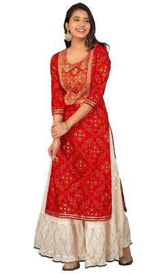 Bae's Wardrobe Rayon Straight Kurti with White Sharara Plazzo for Women & Girls Dress