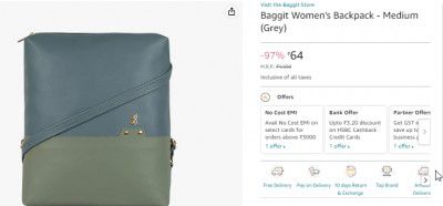 Baggit Womens Backpack - Medium (Grey)