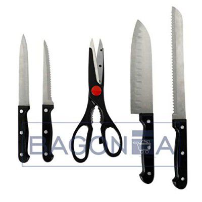 Bagonia Stainless Steel Kitchen Knife Set with Scissors, Knife Set for Kitchen, Knife Set for Kitchen use, 5-Pieces (Black)