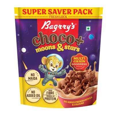 Bagrry's Choco+ MOONS AND STARS - 1.2 kg | Multigrain Goodness | No Maida | More Chocolaty | Oats, Whole Wheat & Rice | High Fibre, Protein, Calcium | Delicious Breakfast Cereal for Kids & Adults