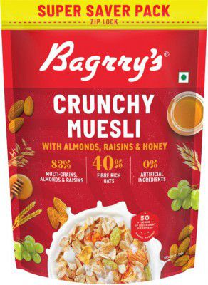Bagrrys Crunchy Muesli with Almonds, Raisins & Honey |40% Fibre Rich Oats Pouch  (750 g)