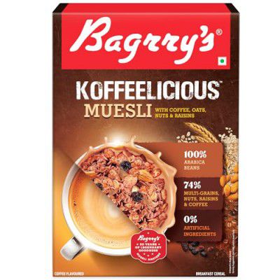 Bagrrys Koffeelicious Muesli 400 g Box with Coffee, Oats, Black Raisins & Bran|Coffee Muesli|100% arabica beans|86% fruits, nuts and grains|Breakfast Cereal