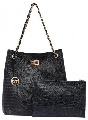 Bagsy Malone Bucket Shaped Tote Bag -Set of 2 | Handcrafted Side Tote Bag for Office and College (Croco Blue)