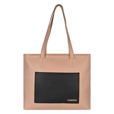 Bagsy Malone Handcrafted Vegan Leather Color-Blocked Tote with Front Pocket A Stylish and Sustainable Everyday Bag with High Capacity Room