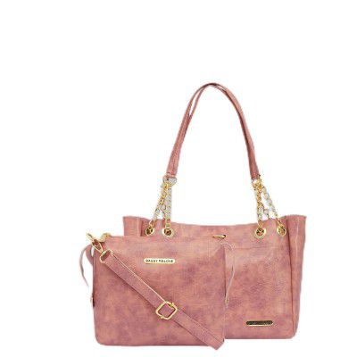 Bagsy Malone Tote Bag -Set of 2 | Handcrafted Side Tote Bag and Handbag for Office and College (Croco Pink)