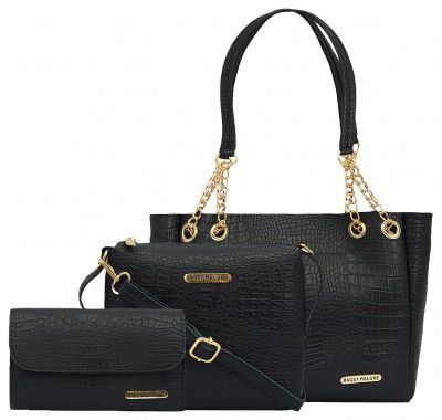 Bagsy Malone Vegan Leather Stylish Tote Bag Pack of 3 |Handcrafted Side Tote Bag for Office and College (Croco Blue)