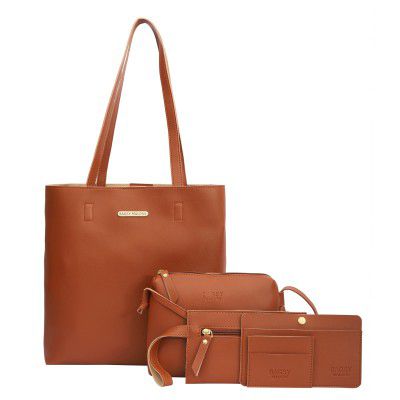 Bagsy Malone Womens Vegan Leather Stylish Tote Bag Pack of 5 | Ladies Purse Handbag