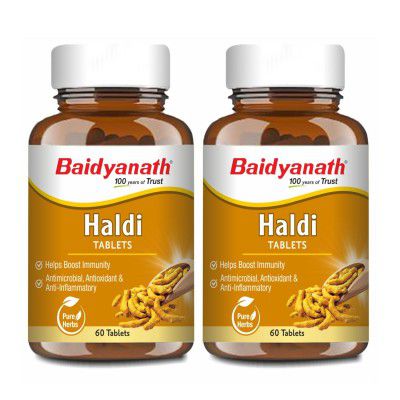 Baidyanath Ayurved Turmeric Tablets, 60 tabs | Helps Boost Immunity, Blood Cleansing, Skin Problems, Strengthen Digestion (Pack of 2)
