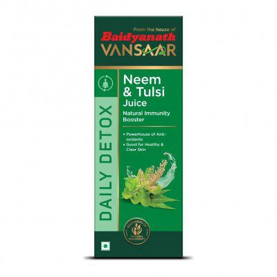 Baidyanath Vansaar Neem Tulsi Juice – 1L | Ayurvedic Juice for Blemish-Free Glowing Skin | Helps Flush Out Toxins | Harvested from 100% Natural Neem & Tulsi