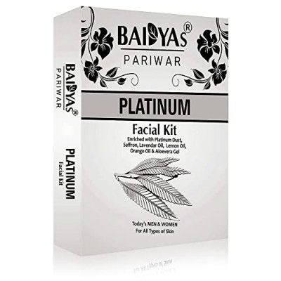 Baidyas Pariwar Platinum Facial Kit | With Premium Quality Pure Platinum Dust and Multi-Essential Oils | 61 gm