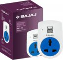 BAJAJ 11008 6A 3 PIN UNIVERSAL ADAPTOR WITH 2 USB Three Pin Plug...