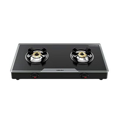 Bajaj 2Brgp7 Stainless Steel Glass Top Gas Stove with 2 Brass Burners