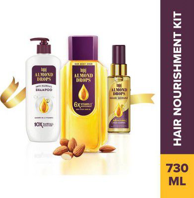 BAJAJ Almond Drops Hair Nourishment Kit - Almond Drops Hair Oil 350ml + Shampoo 340ml + Serum 50ml (3 Items in the set)