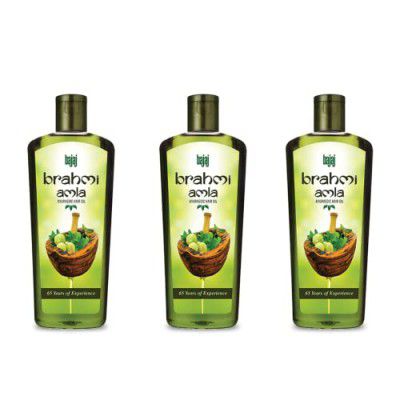 Bajaj Amla Hair Oil for Hair Growth with Brahmi | Ayurvedic Oil for Nourishment, Hairfall Reduction, 300ml Pack of 3
