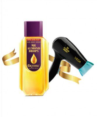BAJAJ CONSUMER CARE Almond Drops Hair Oil 650 ml & Vega 1000W Hair Dryer