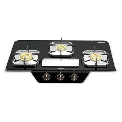 Bajaj Gf8 Frameless Glasstop Gas Stove, 3 Burner with 1 Jumbo Burner, Black, Open