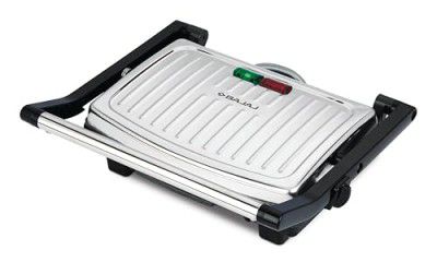 Bajaj GTX 10 1000 Watt Grill Toaster | Drip Oil Collector | Non Stick Coating Plate | 2 Slice Sandwich Press | Sturdy Stainless Steel Finish ?Black & Silver?, 25 x 42 Centimeters