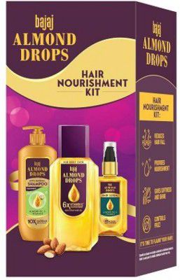BAJAJ Hair nourishment kit Almond Oil 350 AD Shampoo 340 AD Serum 50 (3 Items in the set)